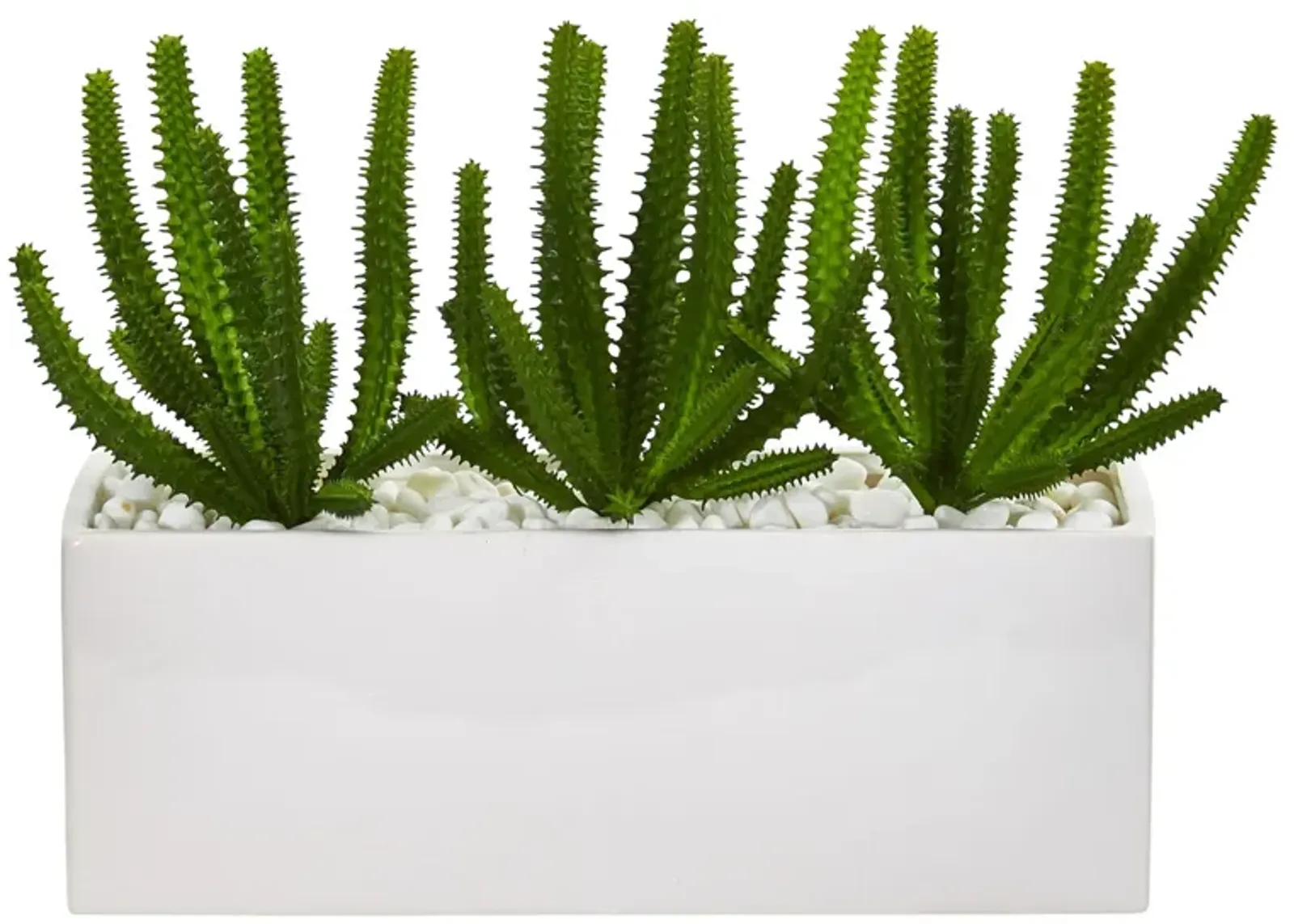 Finger Cactus Artificial Plant in White Vase in Green