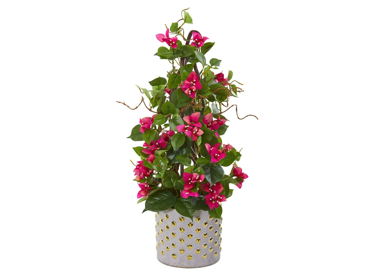 Bougainvillea Artificial Climbing Plant in Designer Vase in Red/Green by Bellanest