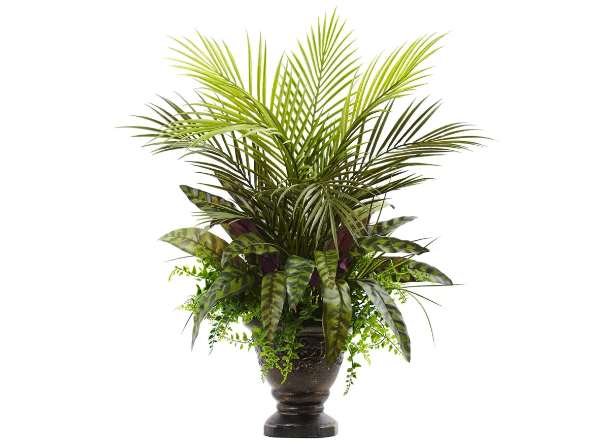 Mixed Areca Palm, Fern & Peacock with Planter in Green by Bellanest