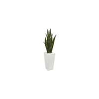 Sansevieria Artificial Plant in White Tower Planter in Green by Bellanest