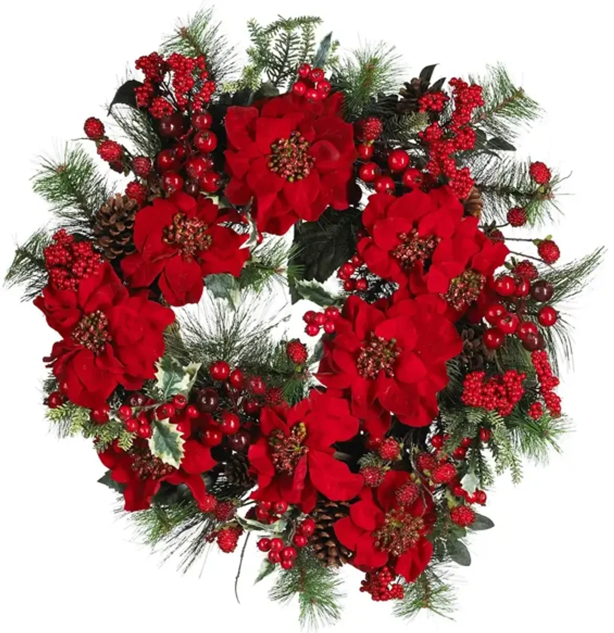 24" Poinsettia Wreath in Red by Bellanest