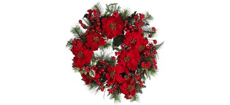 24" Poinsettia Wreath in Red by Bellanest
