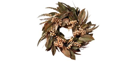 24" Feather and Berry Wreath in Green by Bellanest
