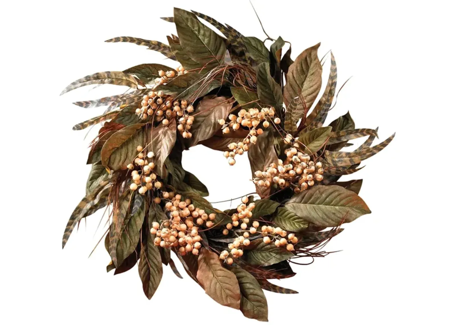 24" Feather and Berry Wreath in Green by Bellanest