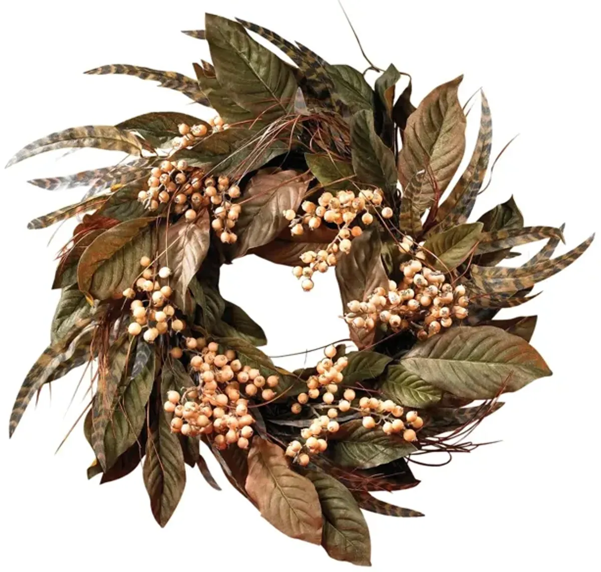 24" Feather and Berry Wreath in Green by Bellanest