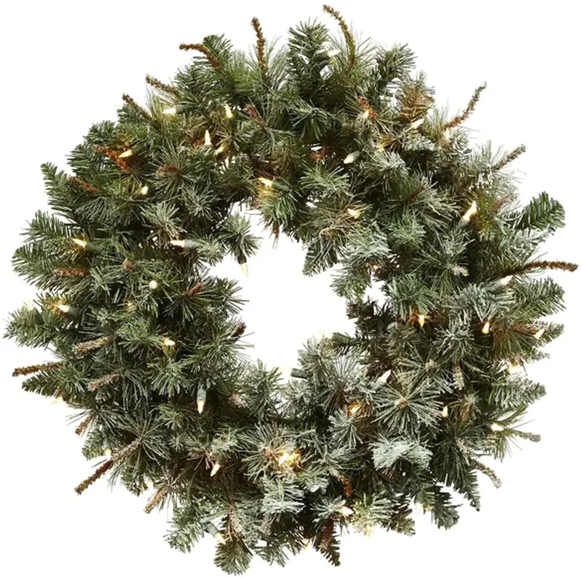 30” Lighted Frosted Pine Wreath in Green by Bellanest