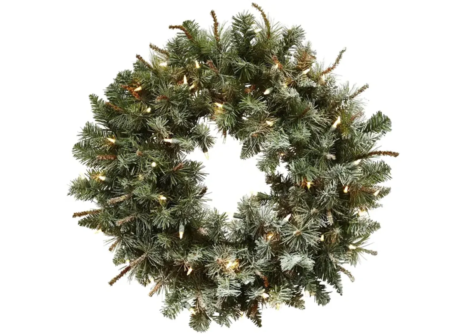 30” Lighted Frosted Pine Wreath in Green by Bellanest