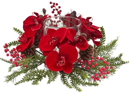 Orchid, Berry & Pine Holiday Candelabrum in Red by Bellanest