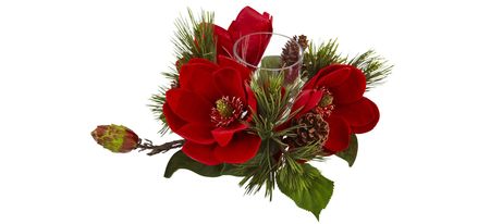 Red Magnolia & Pine Candelabrum in Red by Bellanest