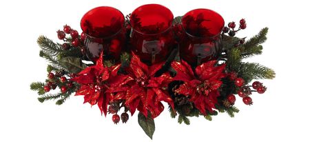 Poinsettia & Berry Triple Candelabrum in Red by Bellanest