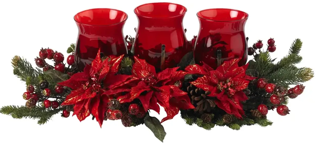 Poinsettia & Berry Triple Candelabrum
