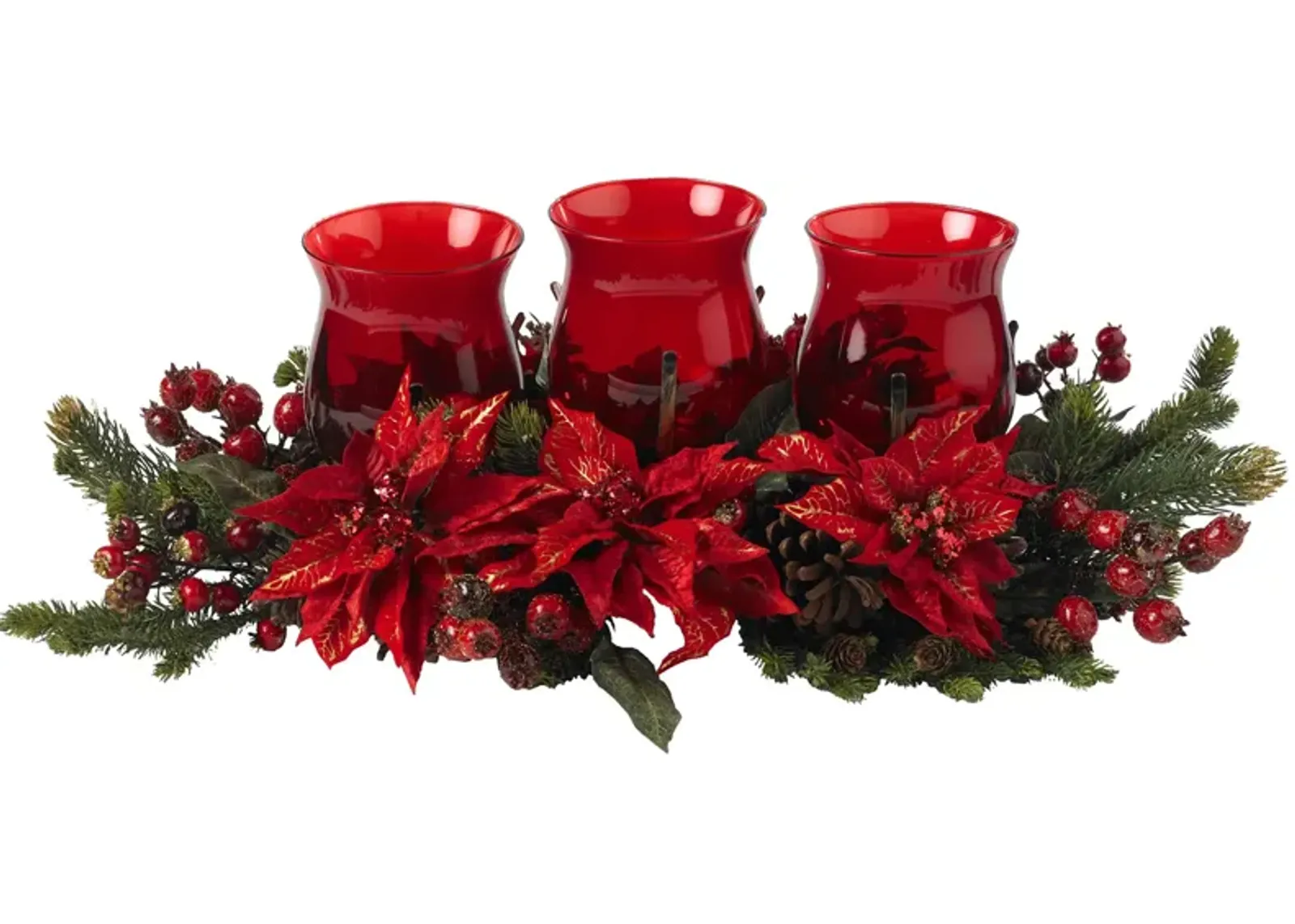 Poinsettia & Berry Triple Candelabrum in Red by Bellanest