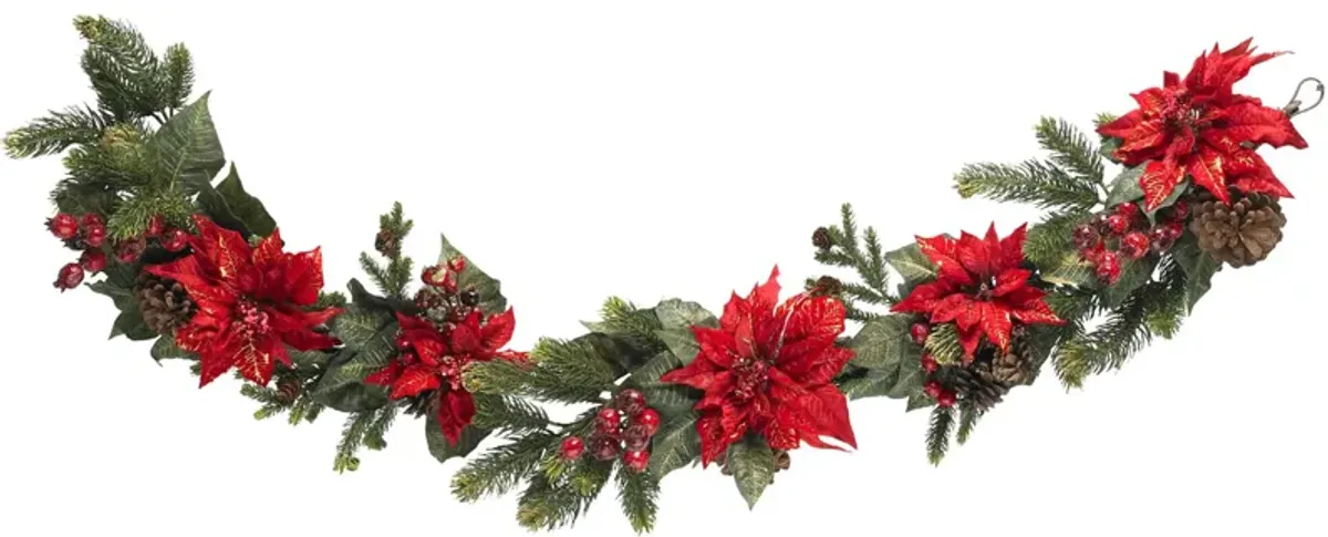 60" Poinsettia & Berry Garland in Red by Bellanest