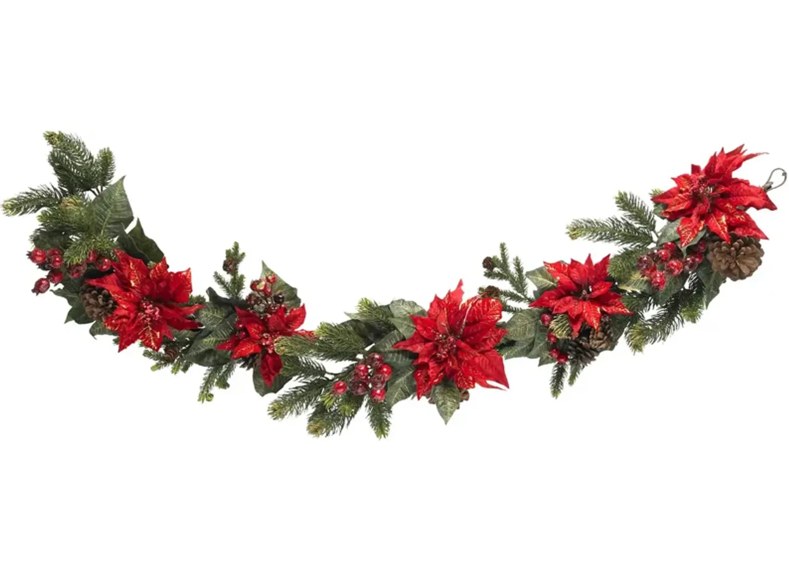 60" Poinsettia & Berry Garland in Red by Bellanest