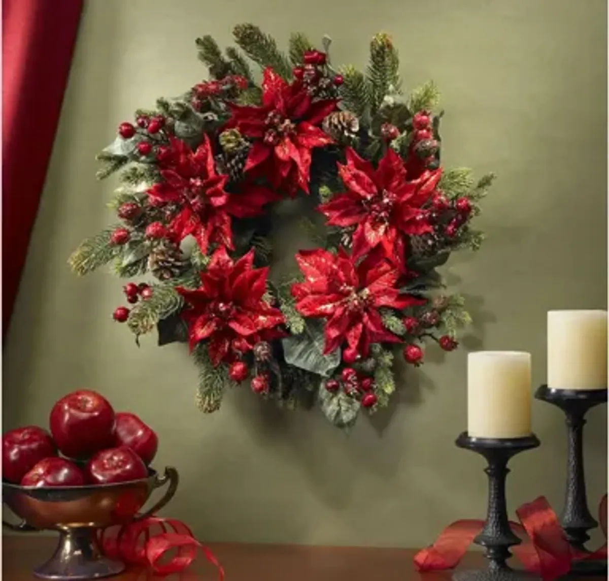 24" Poinsettia & Berry Wreath