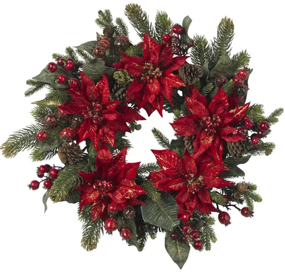 24" Poinsettia & Berry Wreath