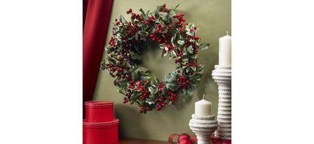 24” Holly Berry Wreath in Red/Green by Bellanest