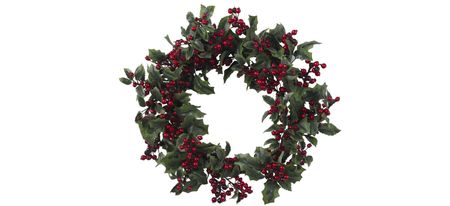 24” Holly Berry Wreath in Red/Green by Bellanest