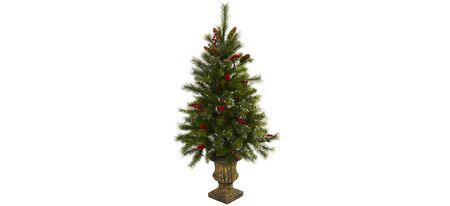 4' Christmas Tree with Berries, Pinecones, LED Lights & Decorative Urn in Green by Bellanest