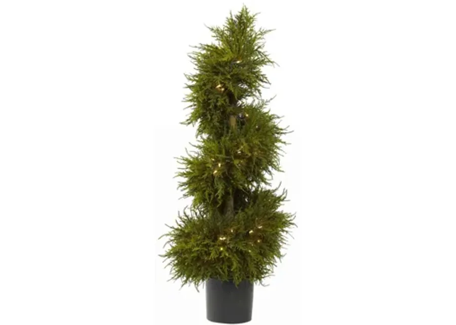 43” Cedar Spiral Topiary with Lights in Green by Bellanest