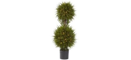 40” Cedar Double Ball Topiary with Lights in Green by Bellanest