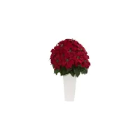 32” Poinsettia Artificial Plant in White Planter in Red by Bellanest