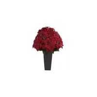 27” Poinsettia Artificial Plant in Black Planter in Red by Bellanest