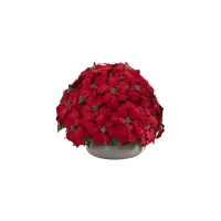 Large Poinsettia Artificial Plant in Stone Planter in Red by Bellanest