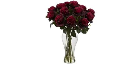 Blooming Roses with Vase in Burgundy by Bellanest
