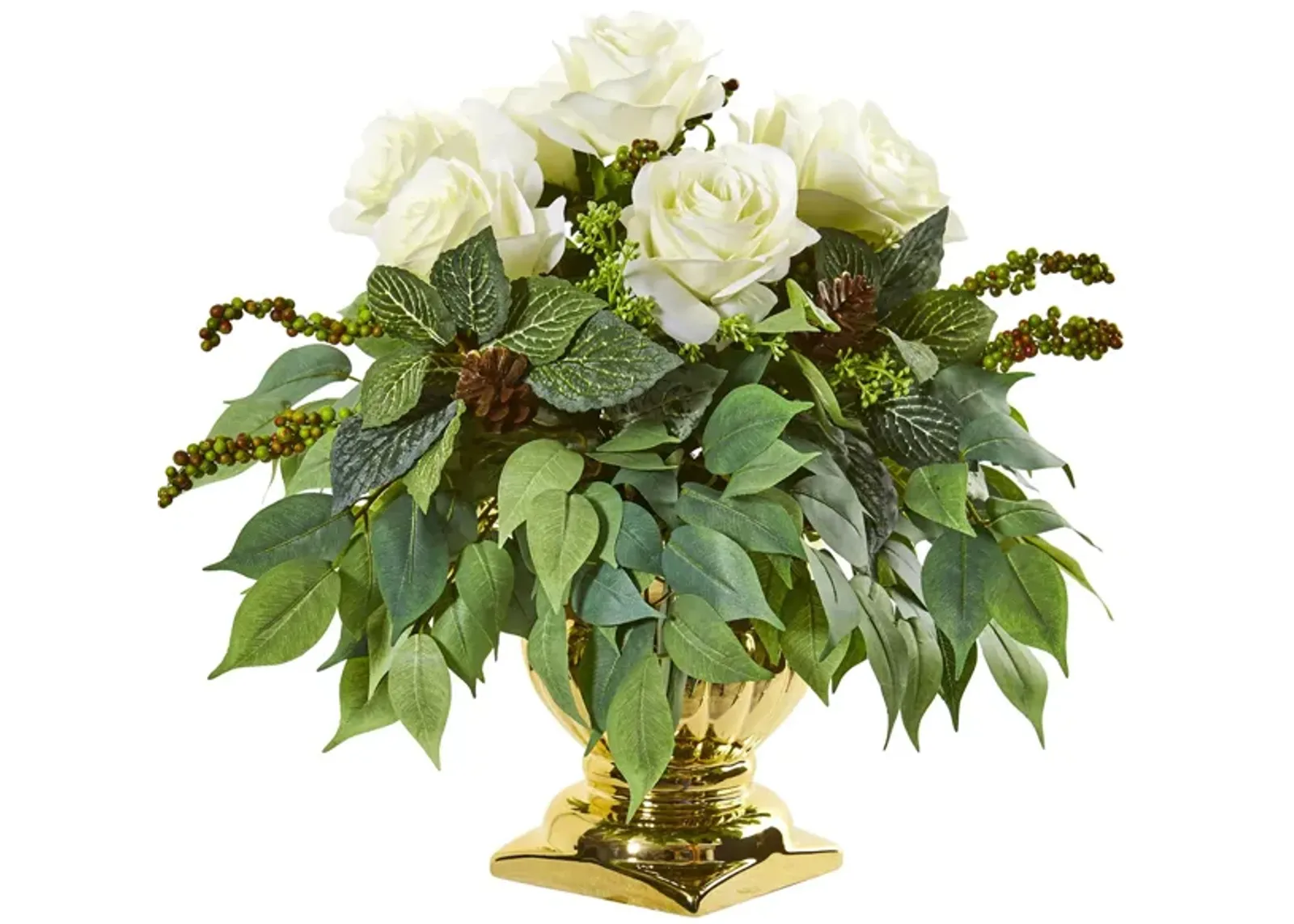 14" Rose Artificial Arrangement in Gold Urn