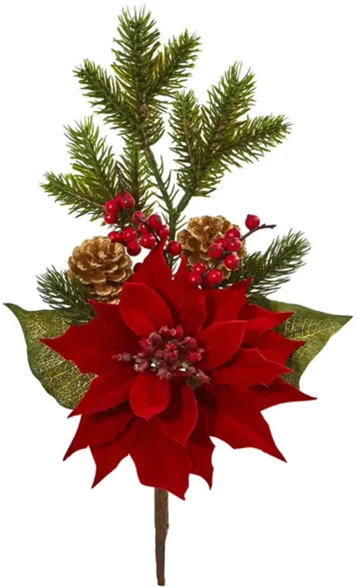 17” Poinsettia, Berry and Pine Artificial Flower Bundle: Set of 6