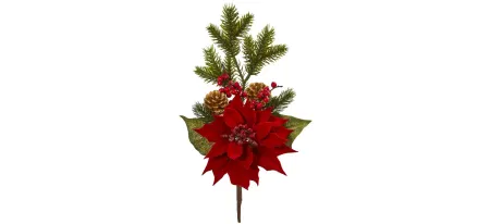 17” Poinsettia, Berry and Pine Artificial Flower Bundle: Set of 6 in Red by Bellanest
