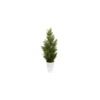 27" Mini Cedar Artificial Pine Tree in Decorative Planter (Indoor/Outdoor) in White by Bellanest