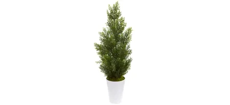 27" Mini Cedar Artificial Pine Tree in Decorative Planter (Indoor/Outdoor) in White by Bellanest