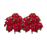 24” Poinsettia Artificial Plant: Set of 2 in Red by Bellanest