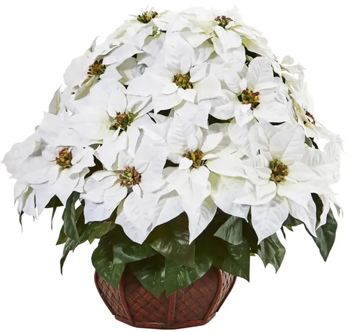 Poinsettia Artificial Arrangement in Decorative Planter in White by Bellanest