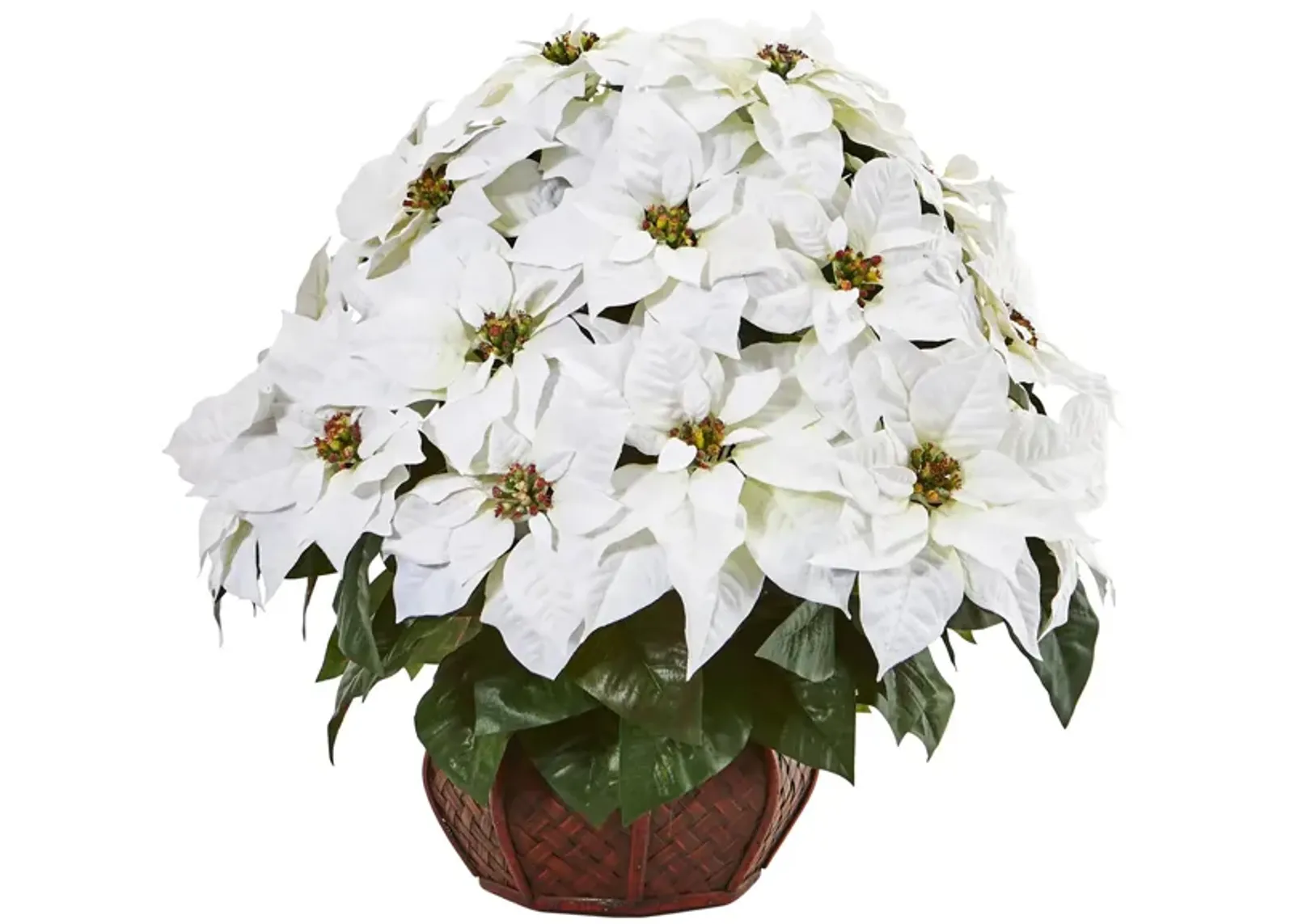 Poinsettia Artificial Arrangement in Decorative Planter in White by Bellanest