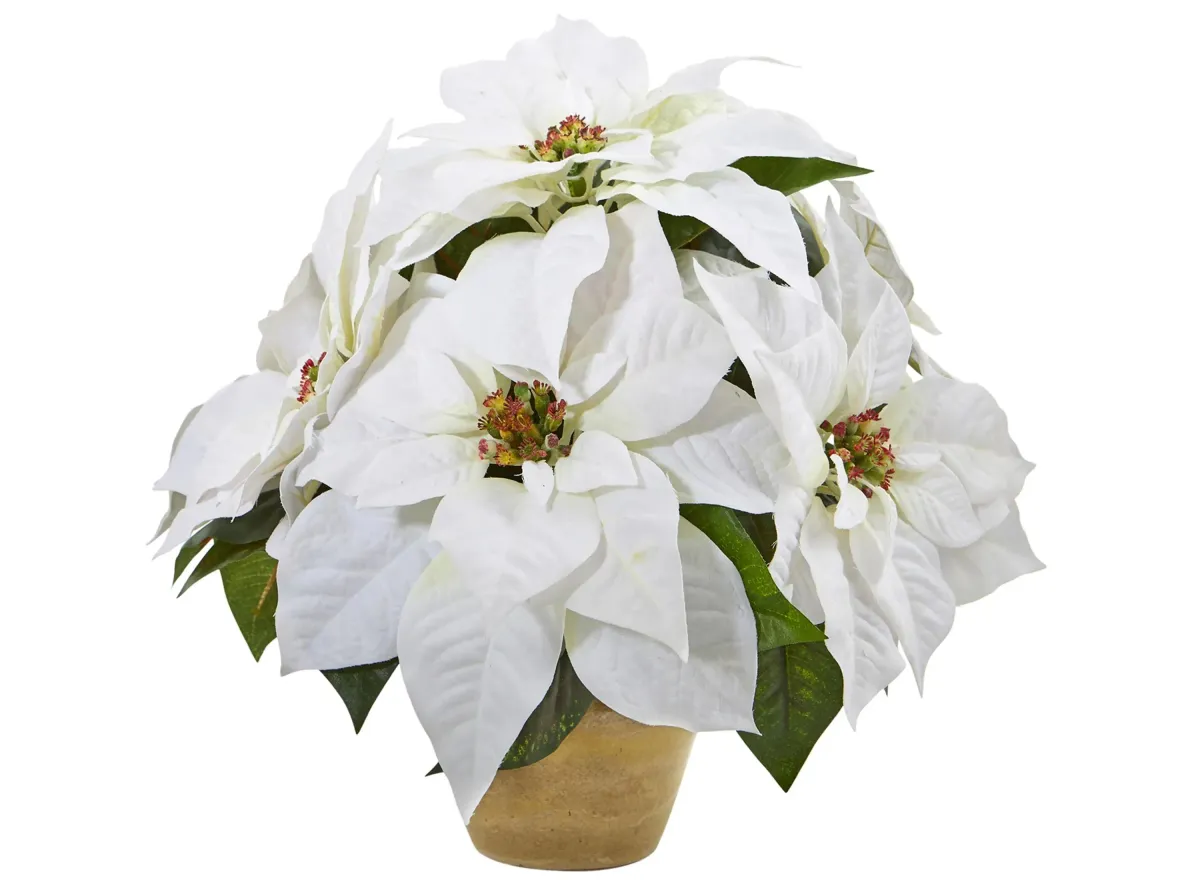 Poinsettia Artificial Arrangement in Ceramic Vase in White by Bellanest