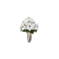 Poinsettia Artificial Arrangement in Silver Cylinder Vase in White by Bellanest