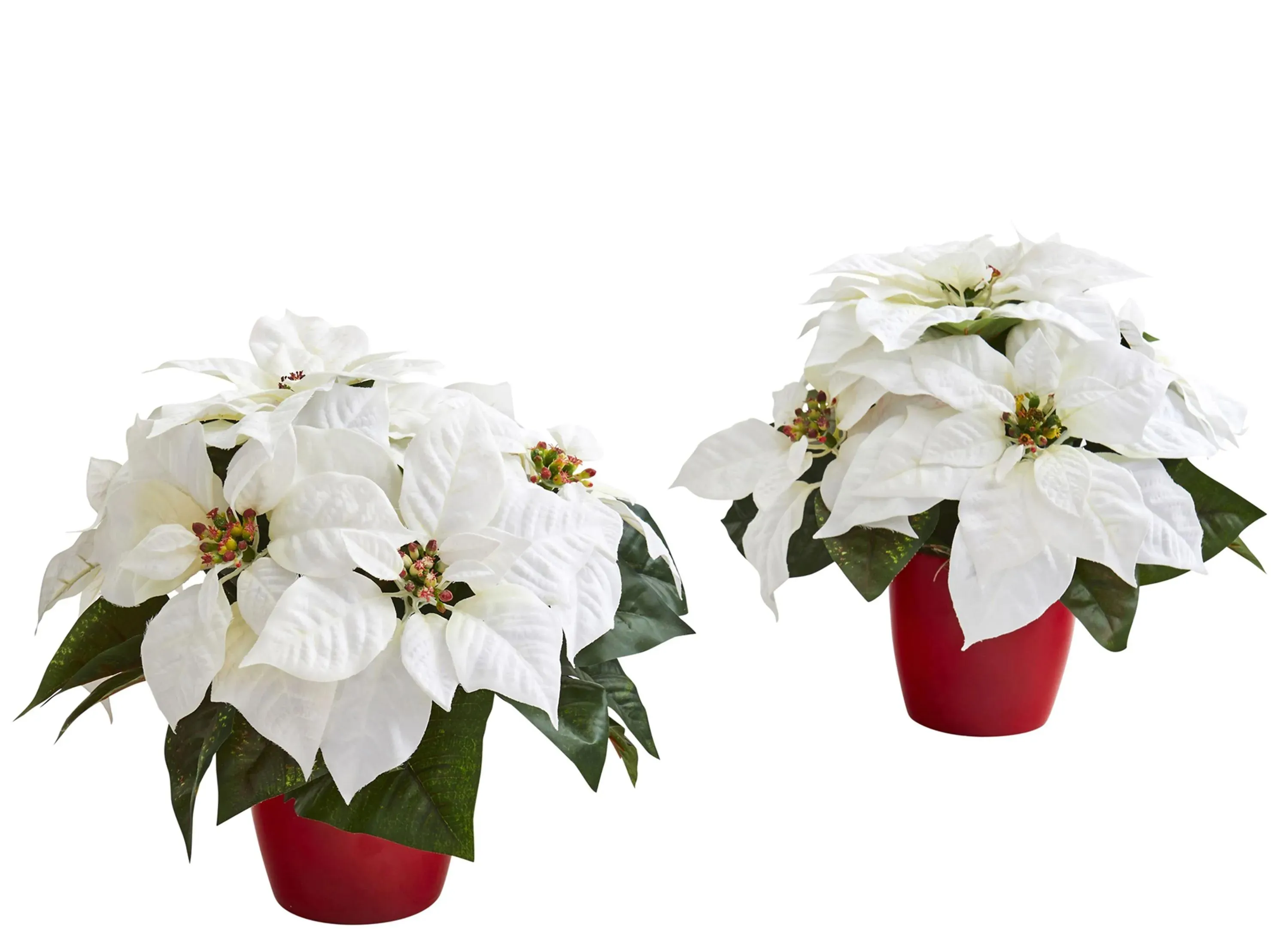 12" Poinsettia Artificial Plant in Red Planter: Set of 2 in White by Bellanest