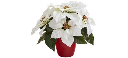 12" Poinsettia Artificial Plant in Red Planter: Set of 2 in White by Bellanest