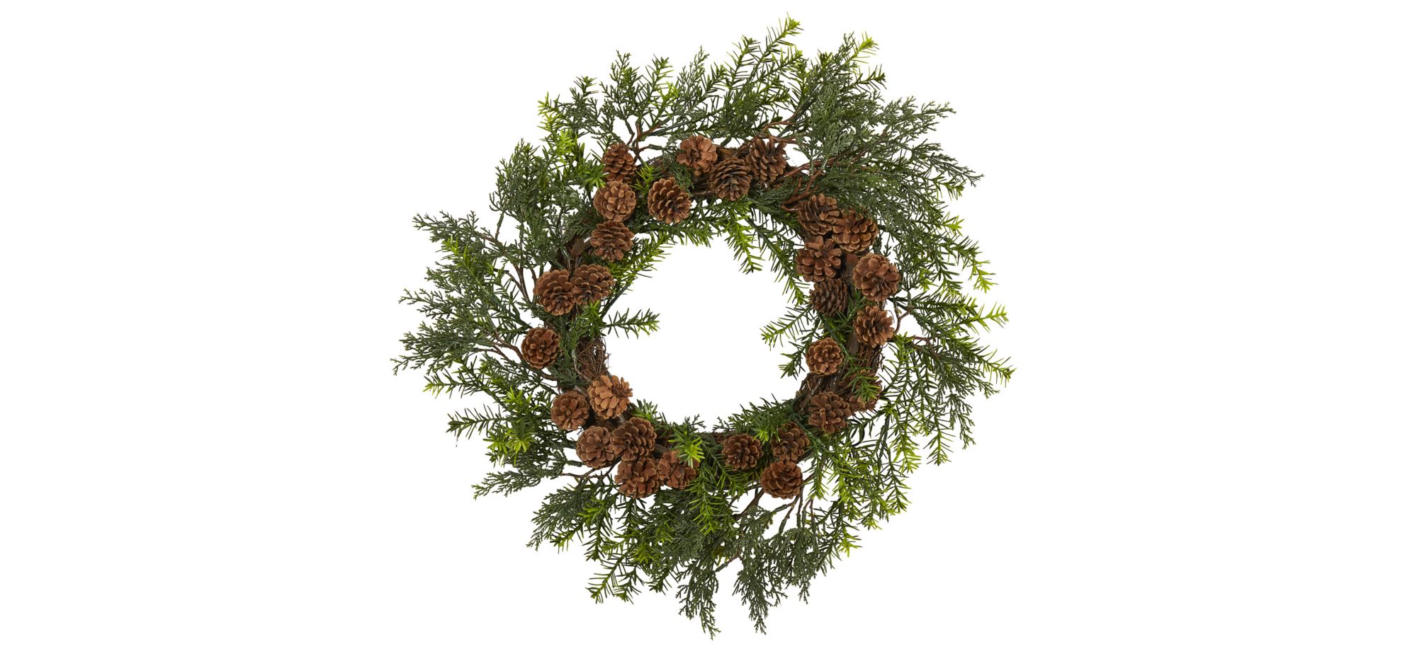22" Cedar, Grass and Pine Cone Artificial Wreath UV Resistant (Indoor/Outdoor) in Green by Bellanest