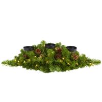 30" Christmas Artificial Pine Triple Candelabrum with Clear Lights and Pine Cones in Green by Bellanest