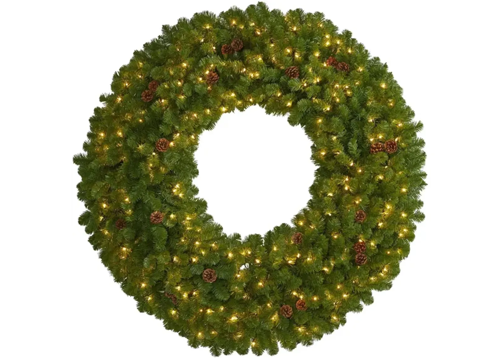 5' Giant Artificial Christmas Wreath with Warm White Lights and Pine Cones in Green by Bellanest