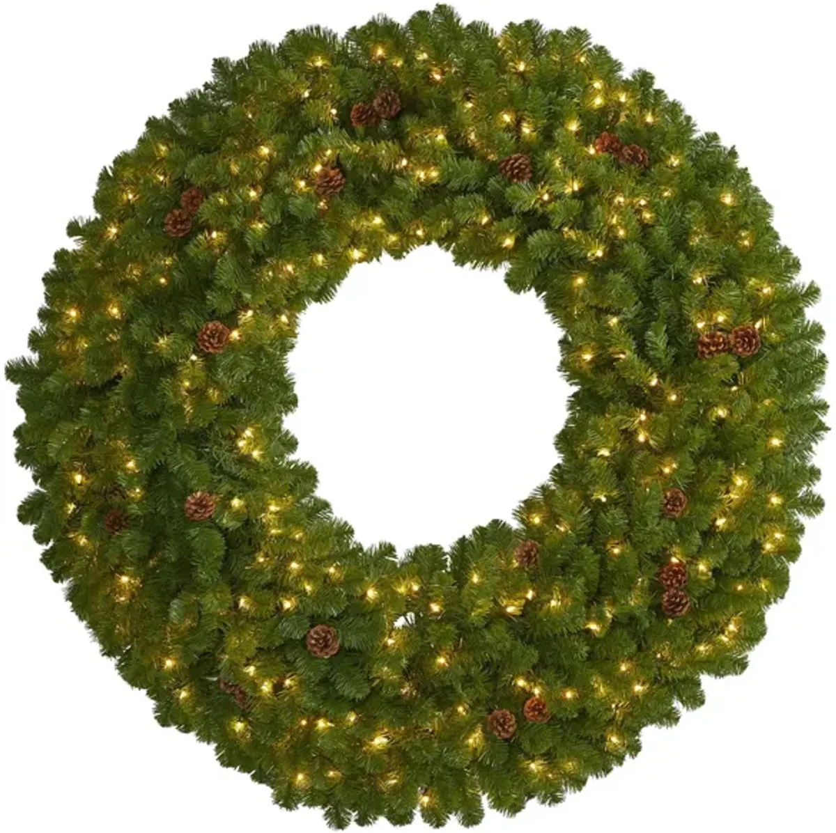 5' Giant Artificial Christmas Wreath with Warm White Lights and Pine Cones in Green by Bellanest