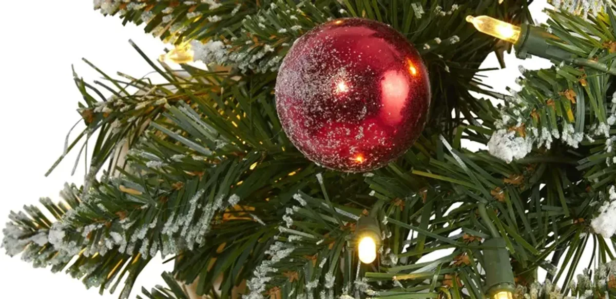 24" Frosted Artificial Christmas Wreath with Warm White LED Lights, Ornaments and Berries