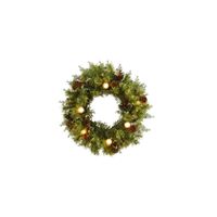 24" Christmas Artificial Wreath with White Warm Lights, Globe Bulbs, Berries and Pine Cones in Green by Bellanest