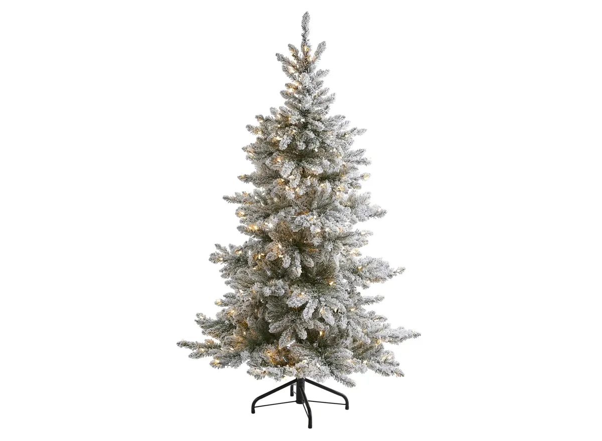 7ft. Pre-Lit Flocked West Virginia Spruce Artificial Christmas Tree in Green by Bellanest