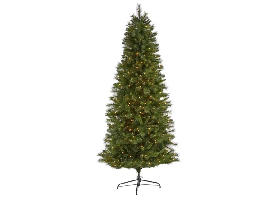 7.5ft. Pre-Lit Slim West Virginia Mountain Pine Artificial Christmas Tree in Green by Bellanest