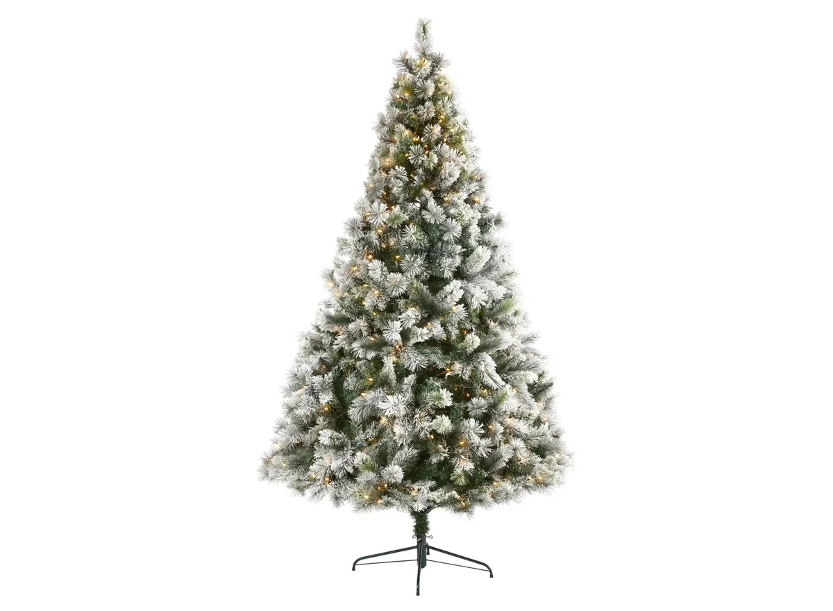 8ft. Pre-Lit Flocked Oregon Pine Artificial Christmas Tree in Green by Bellanest